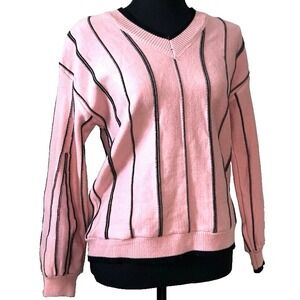 Pink Striped V-Neck Pullover Sweater Y2K Preppy Chic